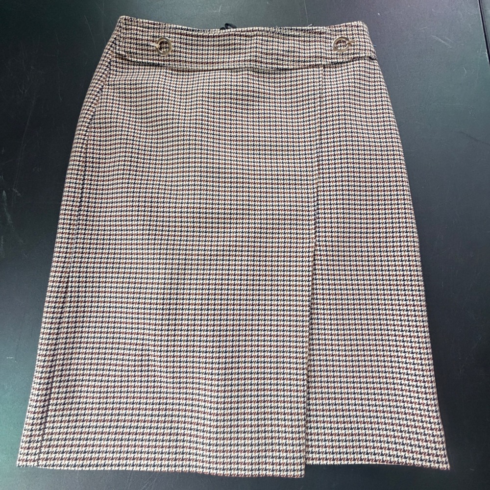 HM Houndstooth Plaid Skirt Womens 6 Brown Academic Minimalist Preppy Workwear
